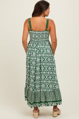 Green Sleeveless Border Print Maternity Maxi Dress