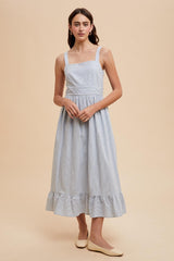 Light Blue Striped Cotton Sleeveless Maternity Dress