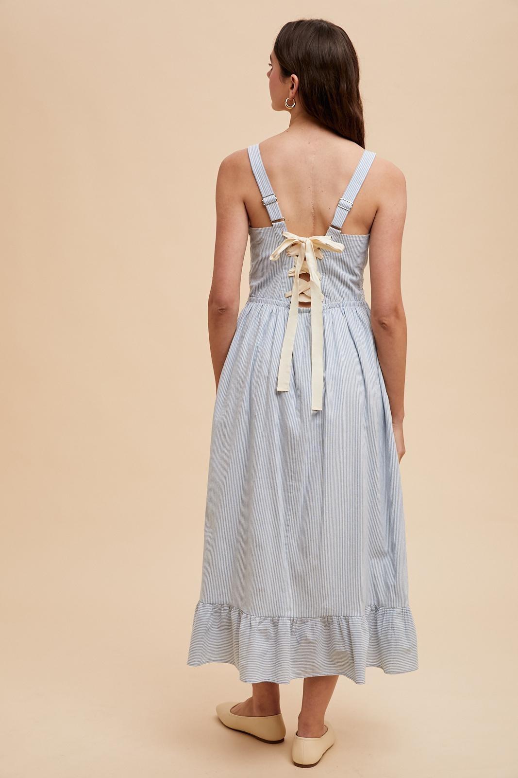 Light Blue Striped Cotton Sleeveless Dress