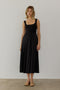 Black Contrast Knit Poplin Sleeveless Midi Dress