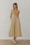 Light Camel Contrast Knit Poplin Sleeveless Midi Dress