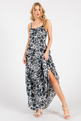 Charcoal Floral Waist Tie Maxi Dress