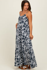 Charcoal Floral Waist Tie Maternity Maxi Dress