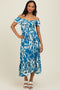 Blue Cream Smocked Top Midi Dress