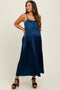 Navy Satin Sleeveless Tie-Back Maternity Midi Dress