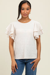 Beige Textured Ruffle Sleeve Top