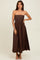 Brown Pleated Bodice Strapless Midi Dress