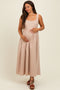 Beige Square Neck Fit And Flare Maternity Midi Dress