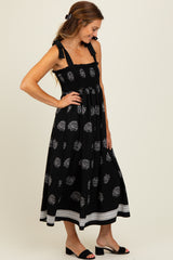 Black/Cream Vintage Floral Border Printed Smocked Top Sleeveless Maxi Dress