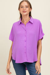Lavender Solid Collared Button-Up Maternity Top