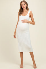 Ivory Wide Ribbed Sweater Knit Maternity Midi Dress