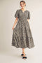 Brown Animal Print Tiered Midi Dress