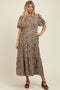 Brown Animal Print Tiered Maternity Midi Dress