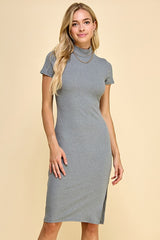 Heather Grey Mock Neck Short Sleeve Dress