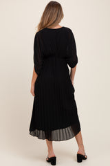 Black Pleated V Neck Maternity Maxi Dress