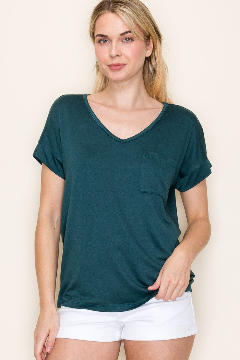 Forest Green V-Neck Front Pocket Maternity Short Sleeve T-Shirt
