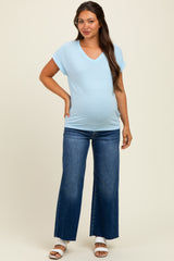 Light Blue Terry Short Sleeve Maternity Top