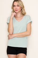 Light Olive Terry Short Sleeve Top