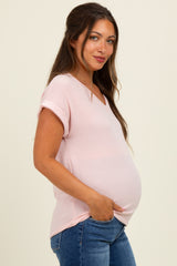 Light Pink Terry Short Sleeve Maternity Top