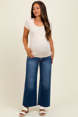 Cream Ribbed Square Neck Maternity T-Shirt