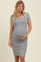 Heather Grey Square Neck Side Slit Maternity Midi Dress