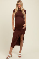 Brown Side Slit Maternity Maxi Dress