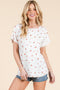 Ivory Cherry Print Ribbed Short Sleeve Tee