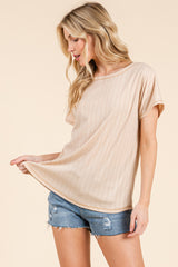 Beige Ribbed Relaxed Tee