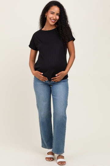 Black Ribbed Relaxed Maternity Tee