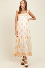 Cream Border Print Sleeveless Tiered Maternity Maxi Dress