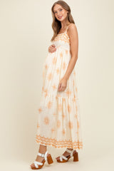 Cream Border Print Sleeveless Tiered Maternity Maxi Dress