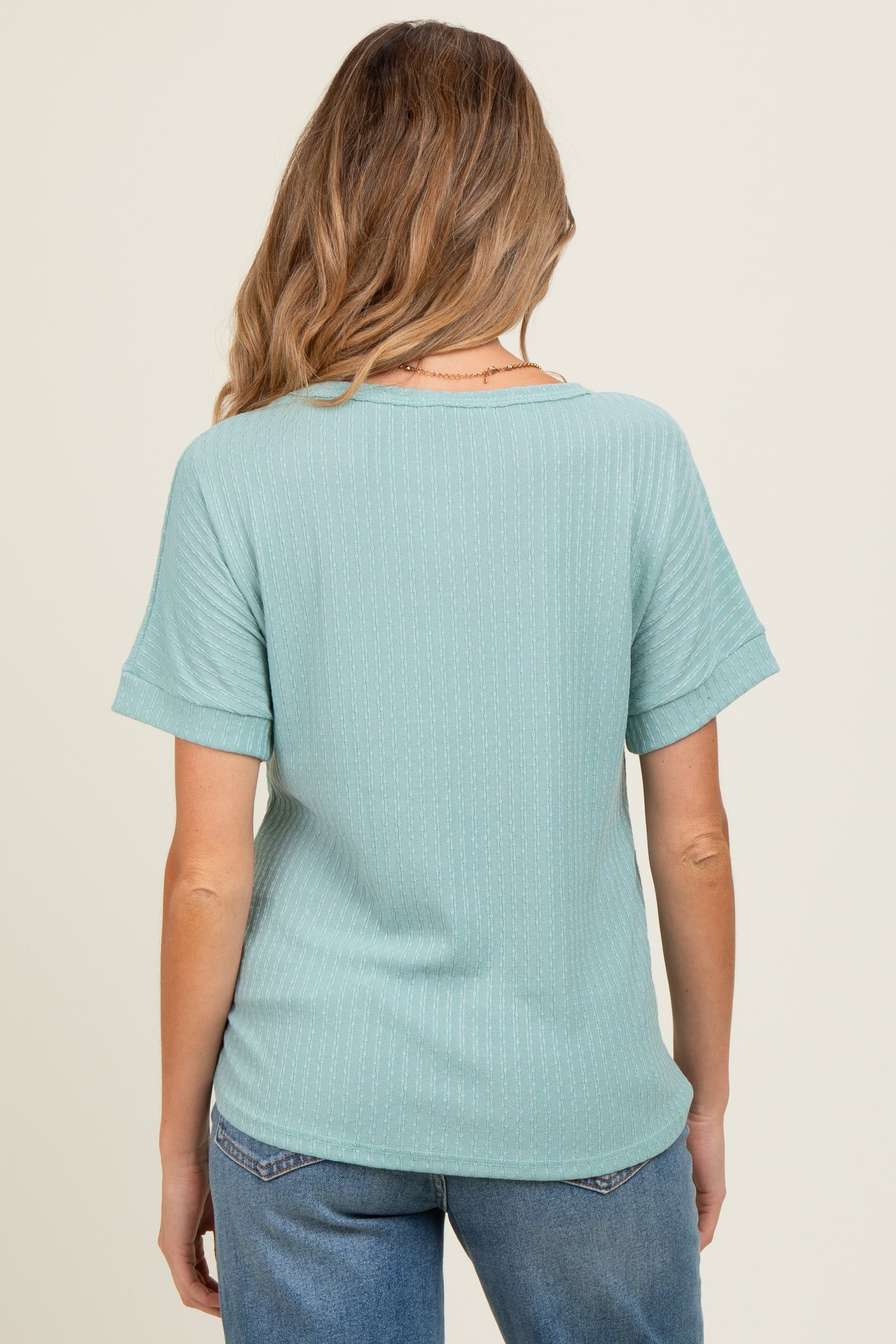 Light Olive Ribbed Knit Maternity Short Sleeve Top