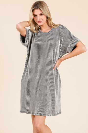 Charcoal Ribbed Short Sleeve T-Shirt Dress