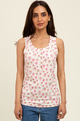 Cream Floral Ribbed Button Front Maternity Tank Top