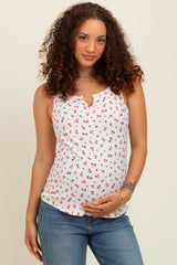 Ivory Floral Ribbed Split Neck Maternity Tank Top