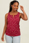 Burgundy Floral Ribbed Split Neck Tank Top