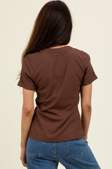 Brown Snap Button Short Sleeve Top