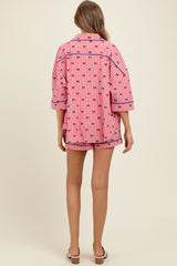 Red Bow Print Gingham Pajama Short Maternity Set