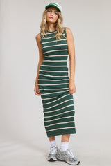 Forest Green Striped Sleeveless Knit Maternity Midi Dress