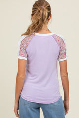 Lilac Floral Contrast Short Sleeve Maternity Top