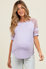 Lilac Floral Contrast Raglan Short Sleeve Maternity T-Shirt