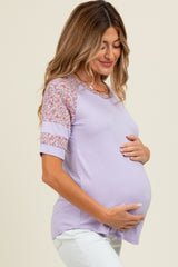 Lilac Floral Contrast Raglan Short Sleeve Maternity T-Shirt