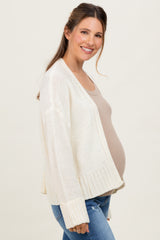 Cream Contrast Knit Open Maternity Cardigan
