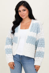 Light Olive Colorblock Chunky Knit Open Maternity Cardigan