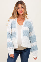 Light Olive Colorblock Chunky Knit Open Maternity Cardigan