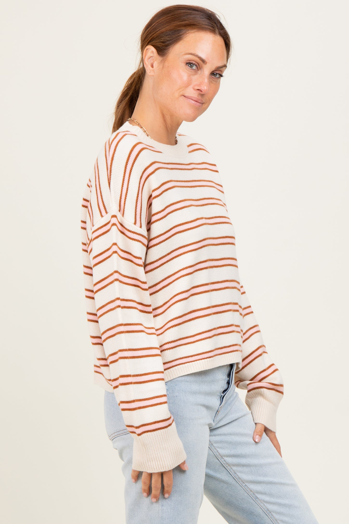 Pink Multicolor Stripe Sweater