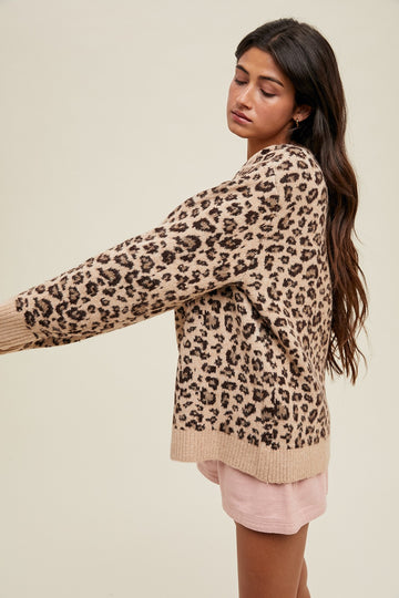 Beige Animal Print Sweater