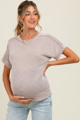 Taupe Ribbed Exposed Seam Maternity Short Sleeve Top