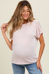 Pink Ribbed Exposed Seam Maternity Short Sleeve Top