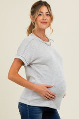 Heather Grey Ribbed Exposed Seam Maternity Short Sleeve Top